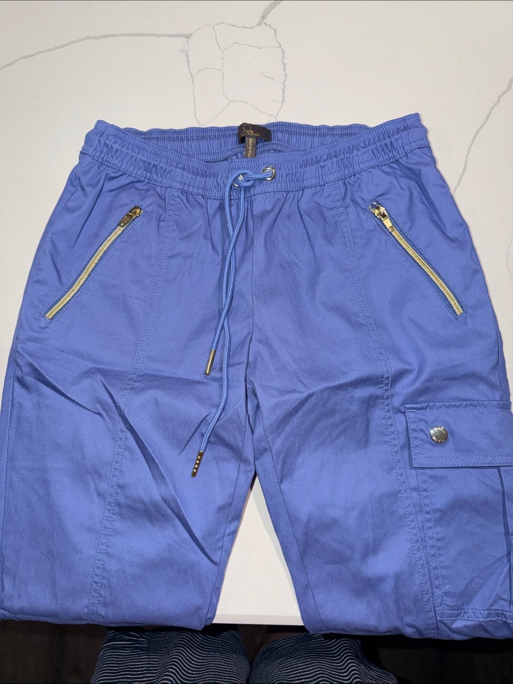 Jaanuu Periwinkle Blue Cargo Scrub Joggers with Gold Zippers